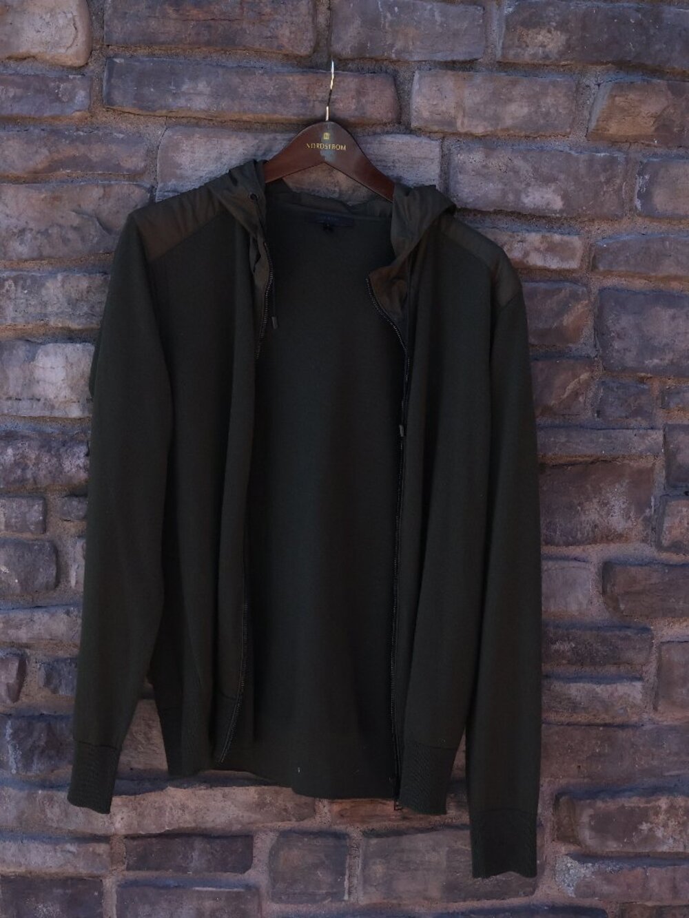 Belstaff Men’s Large Olive Green Wool Hooded Half-Zip Sweater Made in Italy